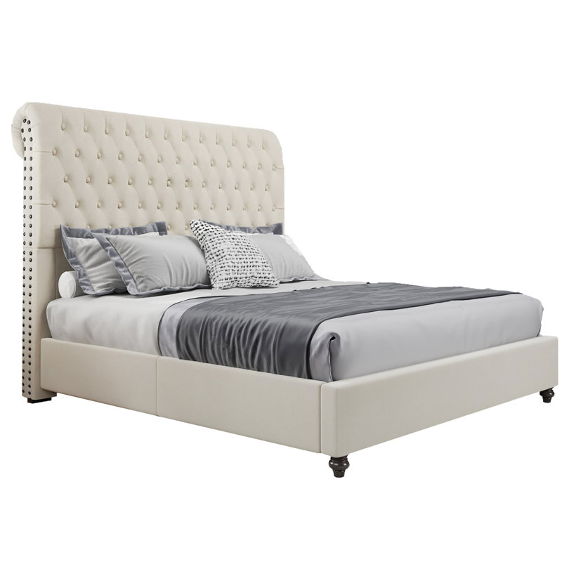 Alhaji Upholstered Wingback Bed, King, Cream