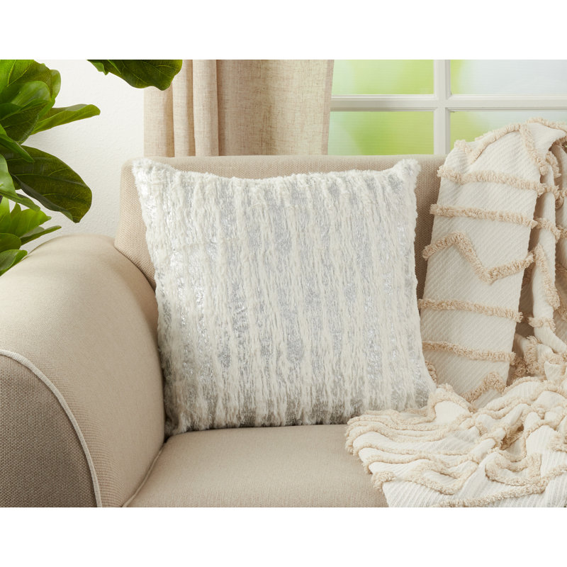 Matterhorn Collection Faux Fur Throw Pillow, 18" W x 18" L, Brown/White