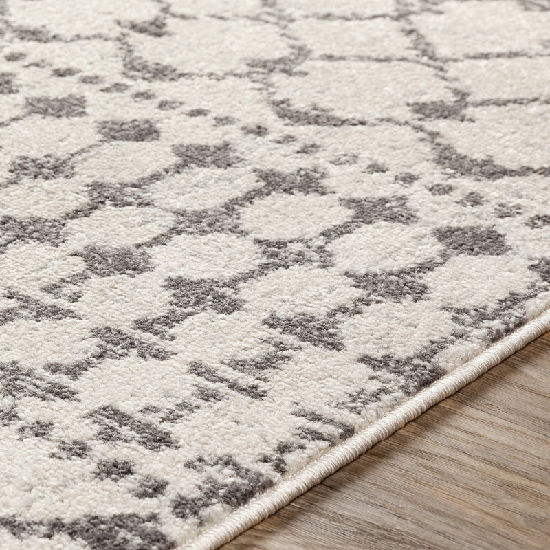 Tapis gris / beige à motif géométrique Jovani, Rond 7 pi 10 po
