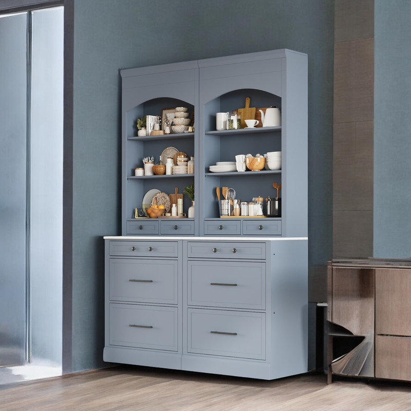Garde-manger 83,8 po avec rangement solide (ensemble de 2), Noir, noir, noir, noir, Gris