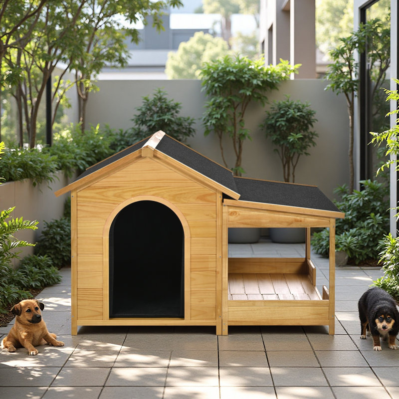 Grande niche pour chien avec doublure isolante, toit en asphalte et plancher surélevé