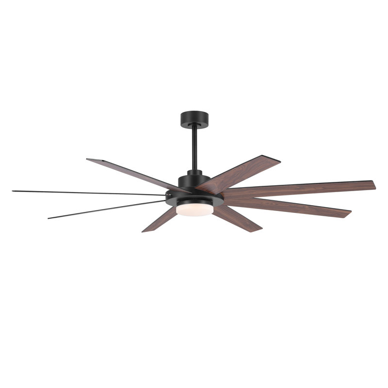 60inch Indoor 8 Solid Wood Double-Sided Blades Ceiling Fan with LED light Remote Remote DC Motor Down-rod Mount, Black and Walnut