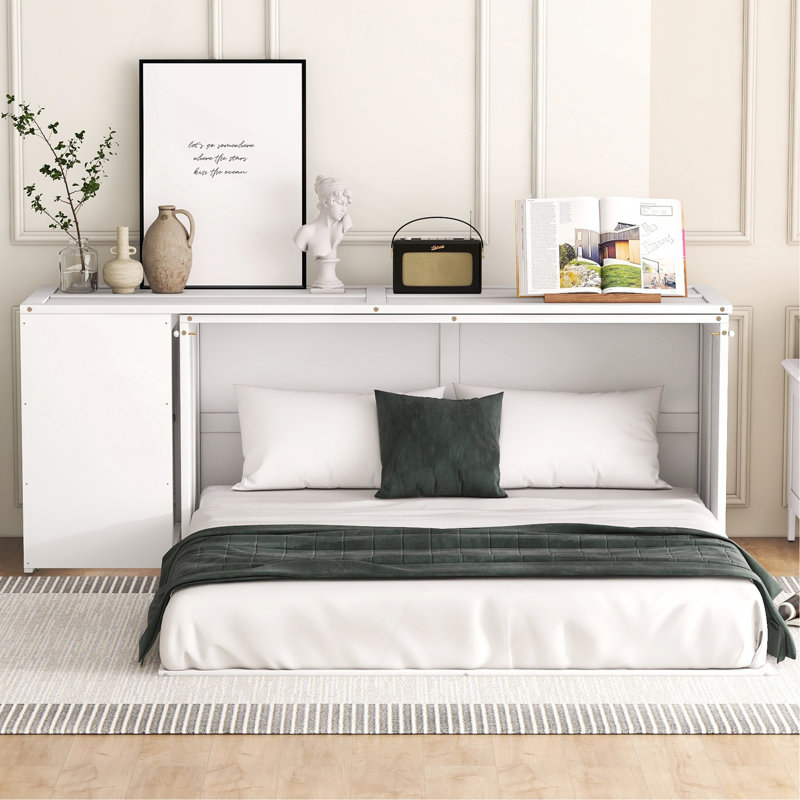 Queen Size Murphy Bed With Rotable Desk, White