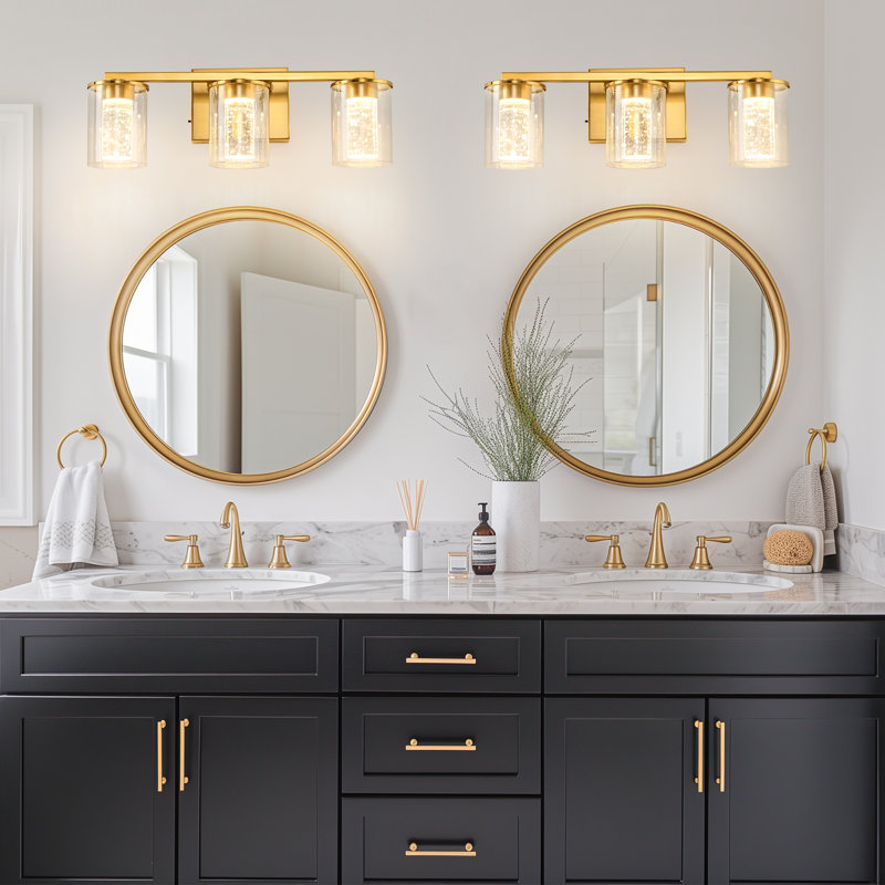 Ayushma Dimmable Crystal LED Bathroom Vanity Light with Glass Shade, 3, Gold