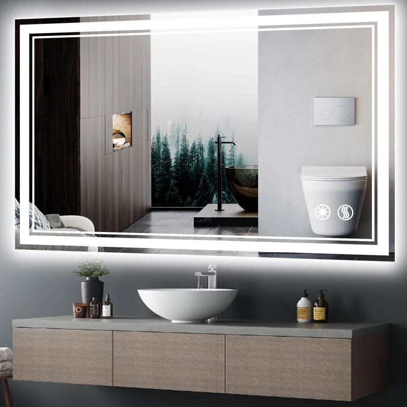 Miroir de salle de bain avec lumières DEL à intensité variable 3 couleurs de miroir de salle de bain, 24 po x 36 po
