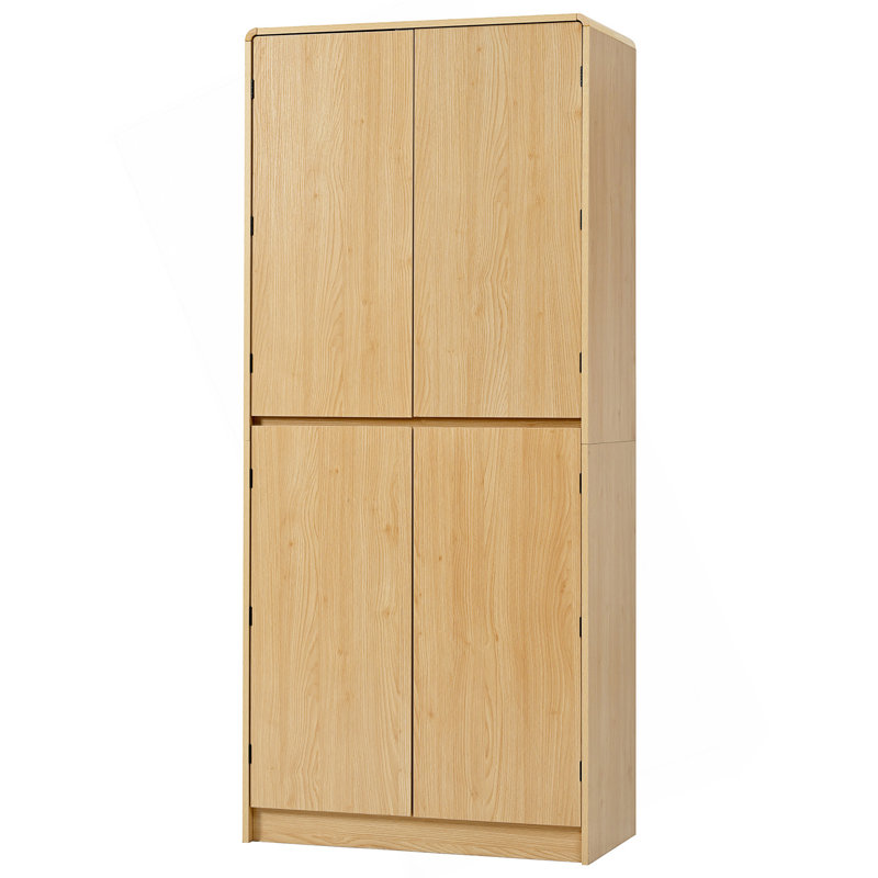 Grand garde-manger de style campagnard de 72 pouces avec design incurvé, tablettes réglables et tiroir caché, Naturel