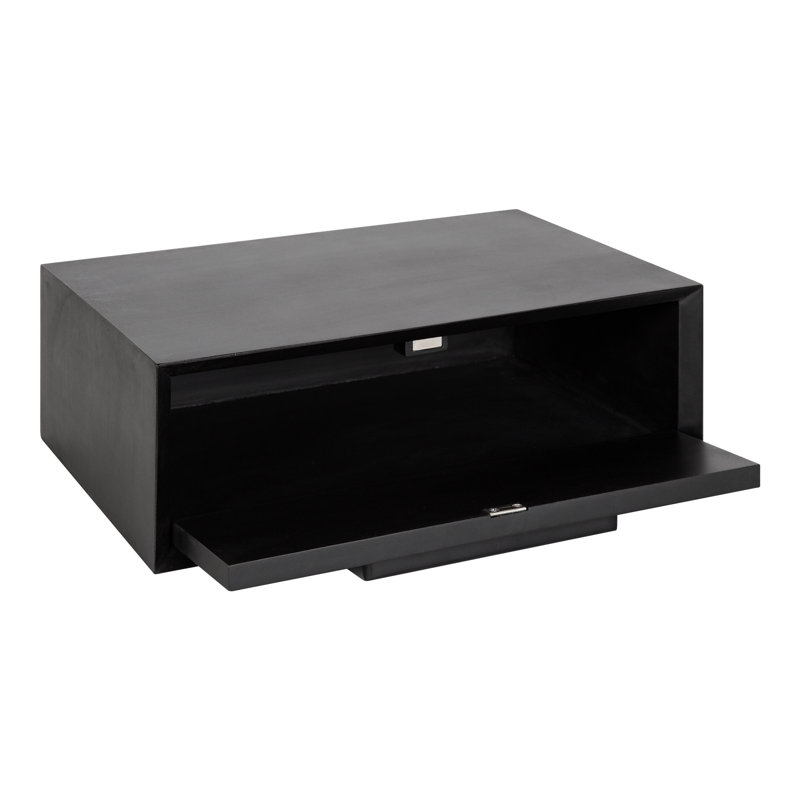 Geoffry Black Mango Wood Floating Wall Shelf with Drawer