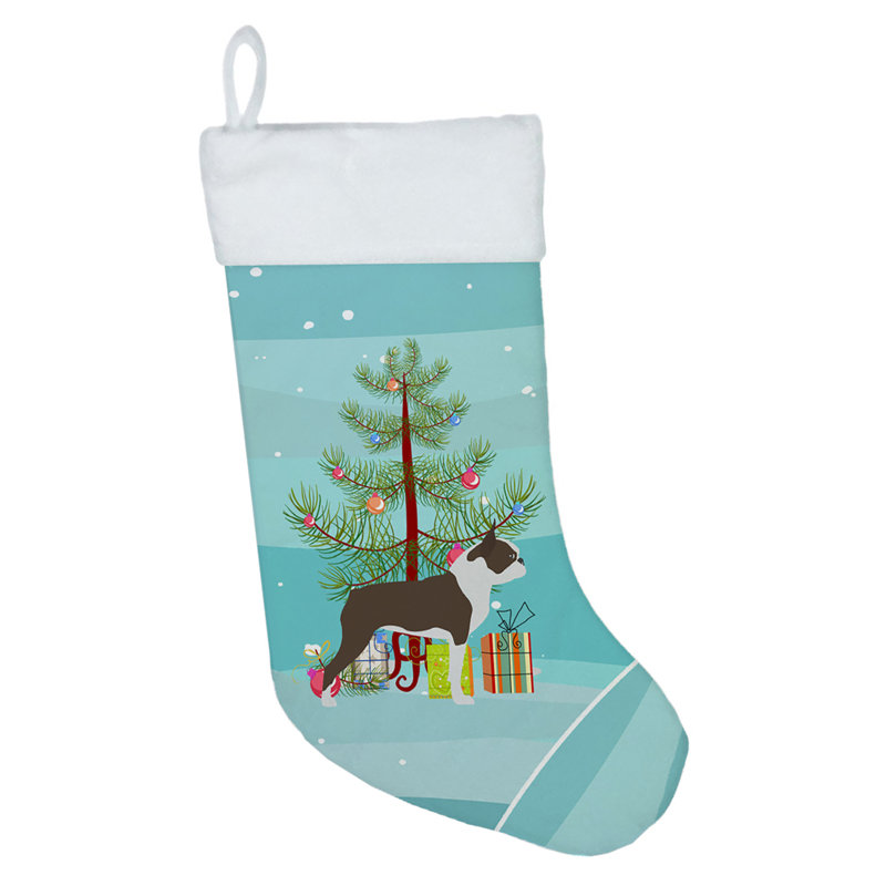 Chaussette de noël joyeux de noël, Boston terrier brun foncé