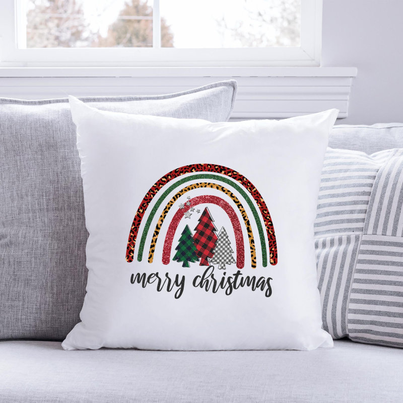 Christmas Rainbow1 Polyester/Polyester Blend Reversible Throw Pillow, 14" x 14"