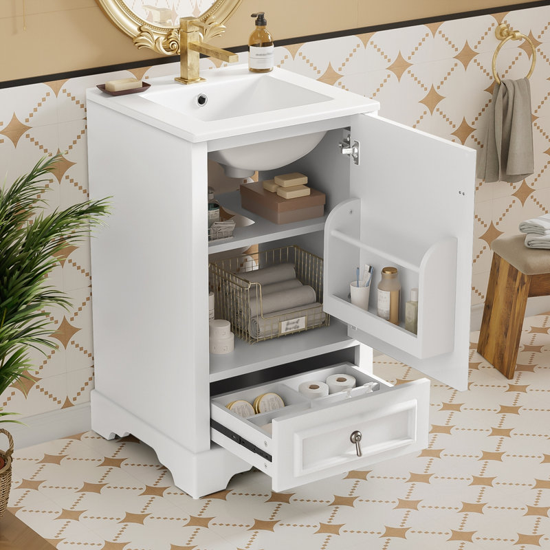 Meuble-lavabo 20 po avec lavabo en céramique, White/Grey