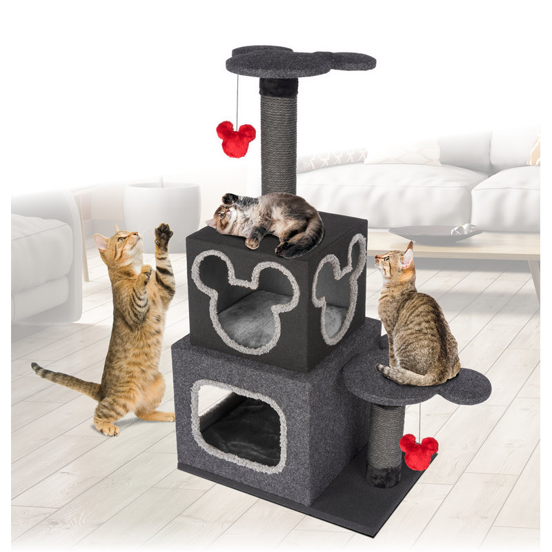 39.4"  Disney Cubical Cat Condo with Lounging Towers Sisal Scratching Posts and Swatting Toys – Bring The Magic Of Disney Into Your Home Cat Tree