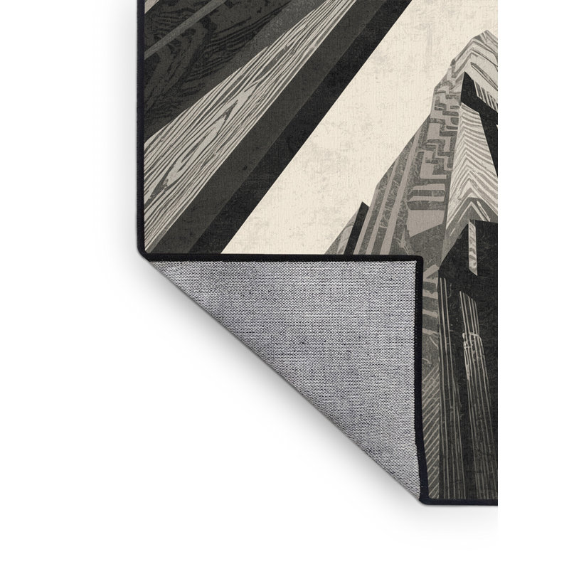 Tapis géométrique ovale rustique lavable à la machine en gris - reliure noire, 7' Square
