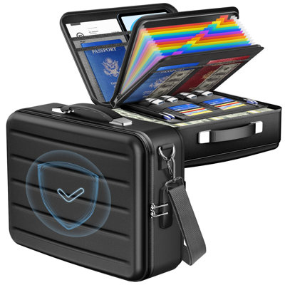 Boîte à documents ignifuge avec serrure, coffre-fort à l'épreuve du feu pour documents à la maison, boîte de classement portable ignifuge pour voyage pour ordinateur portable, noir
