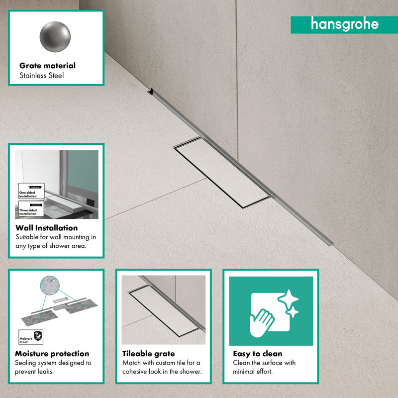 hansgrohe RainDrain Minimalistic Complete Set 2", 27 5/8" Trim and Installation Set