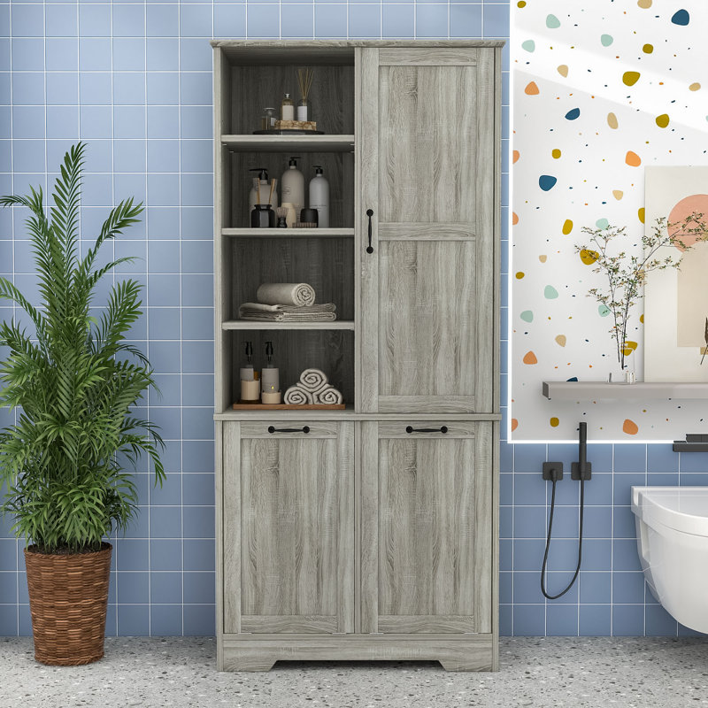Élégante armoire de rangement haute avec beaucoup d'espace de rangement, fabrication en panneau de fibres à densité moyenne durable