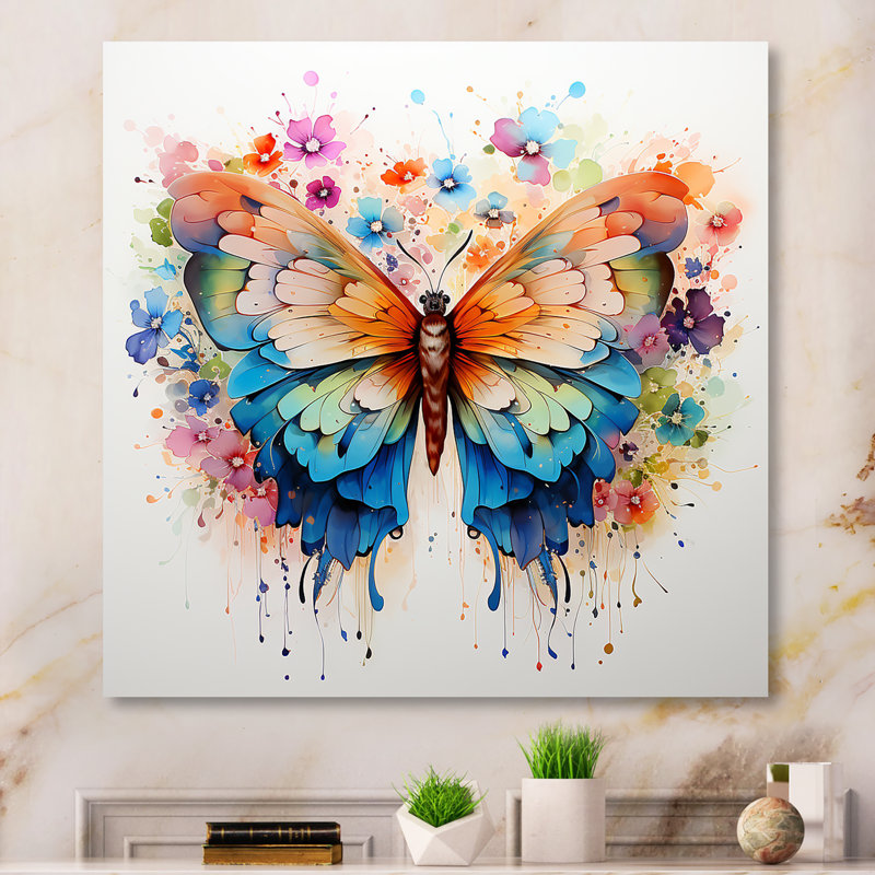 Papillon coloré II - impression d'art sur toile papillon, Toile tendue, H 16 po x l 16 po x P 1 po