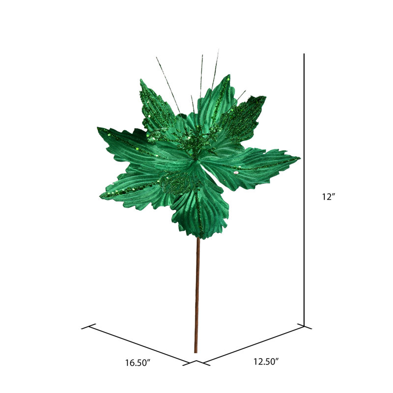 Vickerman 12" Poinsettia Aritificial Christmas Spray, Green, 12" H x 12.5" W x 20" D