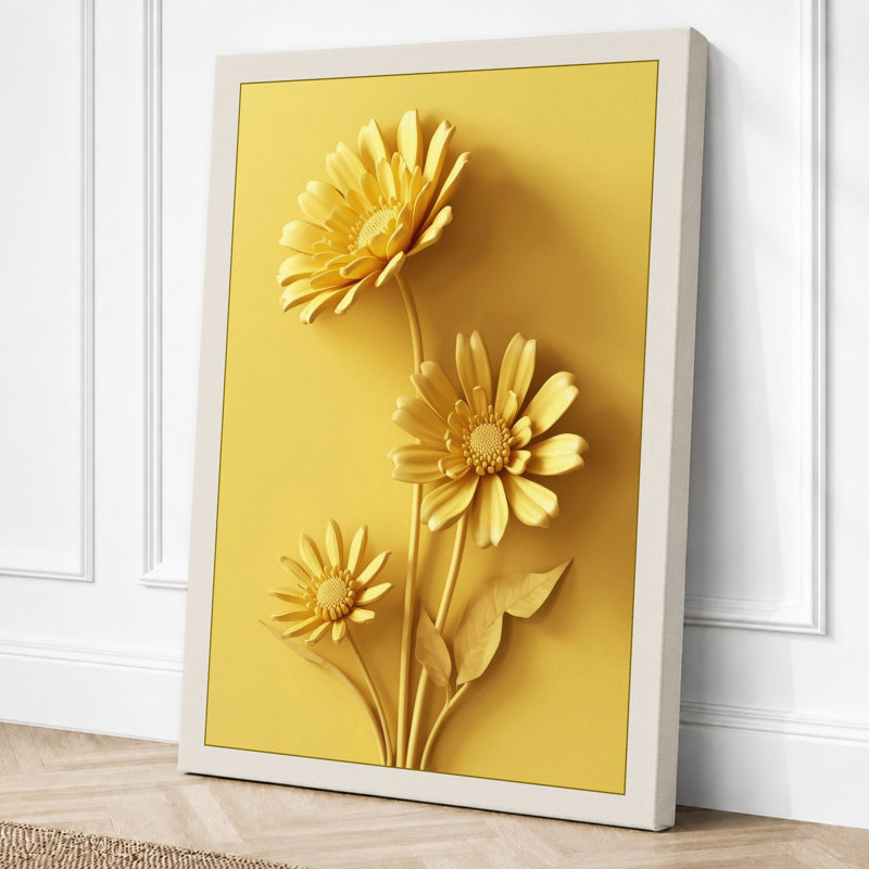Golden Gerbera Blooms Botanical - Wrapped Canvas, 18x12 - 45.7 x 30.5 cm, Cream Border