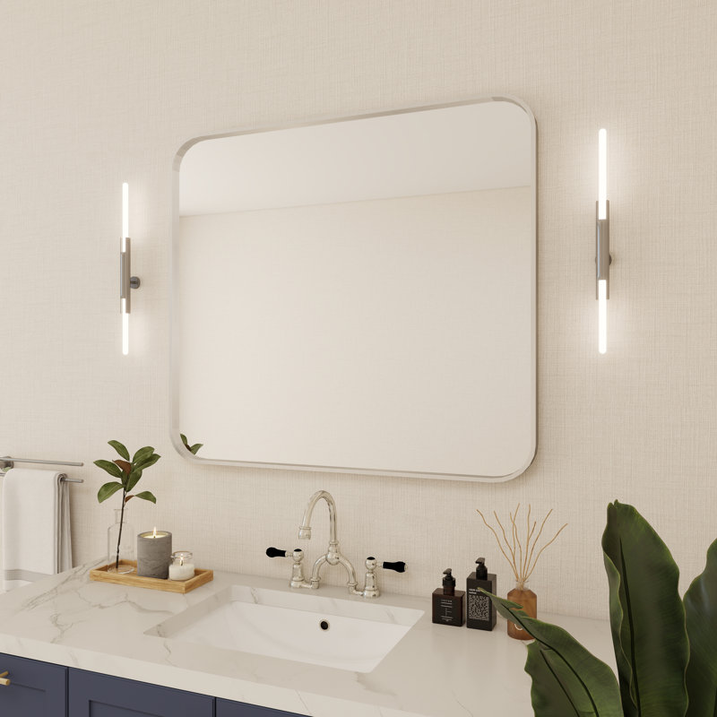 Élégant miroir encadré en aluminium avec coin arrondi pour une décoration intérieure élégante, Argent argent, Rectangulaire