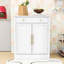 Garde-manger avec plateau en faux marbre, tablettes réglables, tiroir coulissant et armoire de cuisine-446160182
