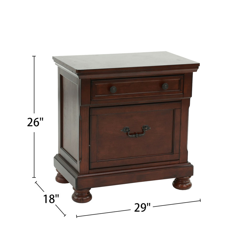 Table de chevet 2 tiroirs en cerisier antique, accessoire de chambre à coucher - Finition cerisier bois d'hévéa pour et