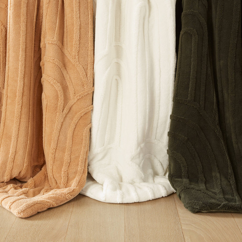 Ensemble d'édredon en sherpa Madison Park Jacquard Ivory, Simple/Simple TG, Moutarde