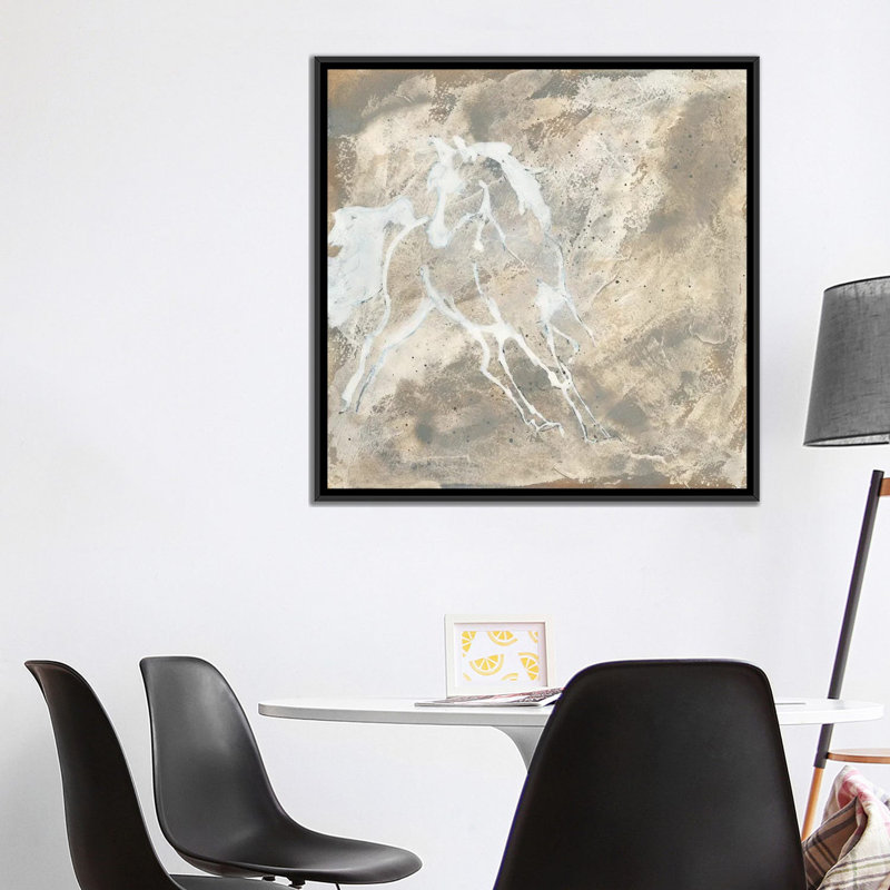 «White Horse I», reproduction sur toile, H 18 po x l 18 po x P 1,5 po, Toile avec cadre noir, Pas de tapis
