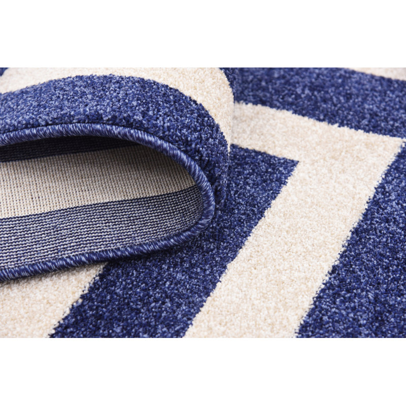 Tapis crème / bleu marine Barreto, Rectangle 7 pi 1 po x 10 pi