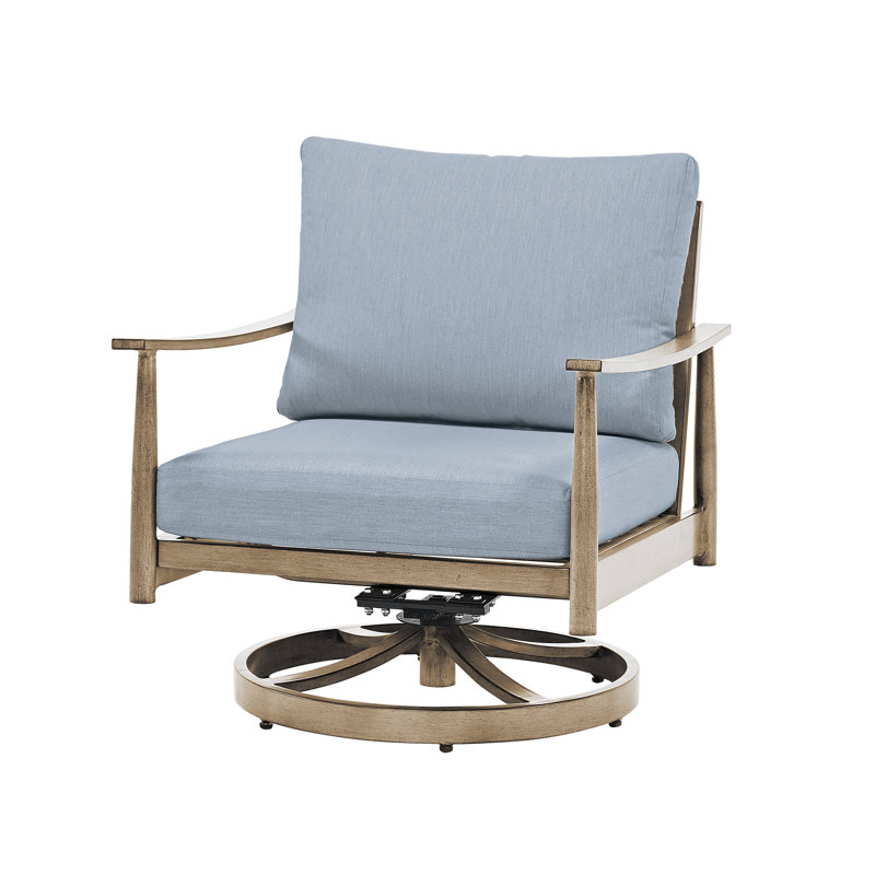 Mariene Swivel Aluminum Outdoor Lounge Chair, Blue, Beige