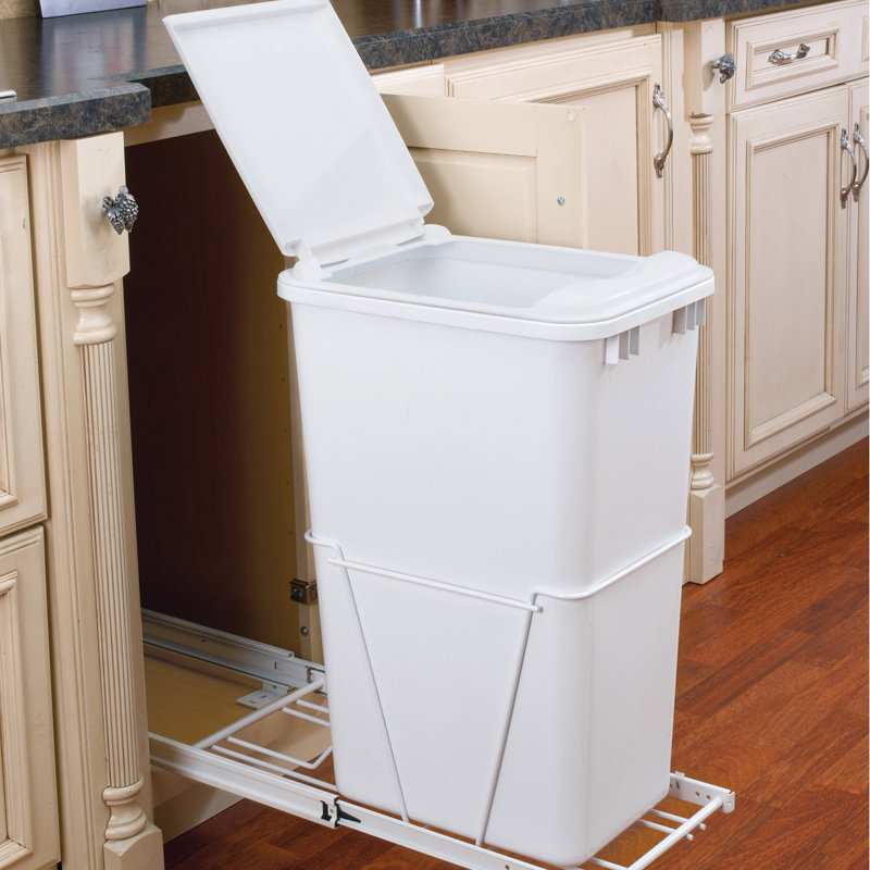 Poubelle coulissante en acier blanc Rev-A-Shelf avec poubelle simple pour armoires de cuisine, 12,5 gal, 1