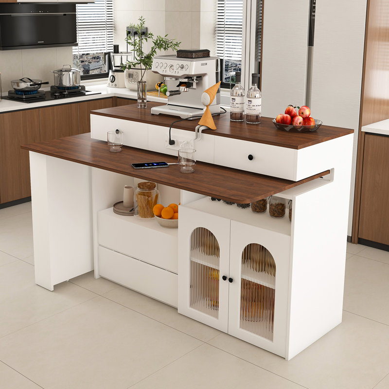 Îlot de cuisine avec table extensible et rotative (ne pas inclure les tabourets)