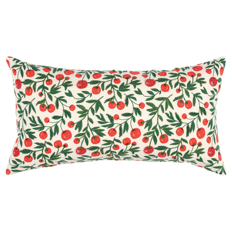 Embroidered Cotton Duck Botanical Accent Pillow 14" x 26"