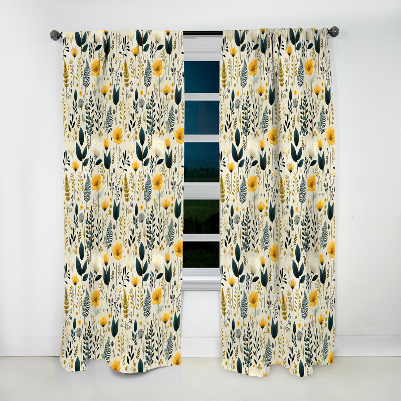 Motif de botanique neutre B - Rideau Boho - Velours obscurcissant - 1 panneau, L 52 po x L 95 po