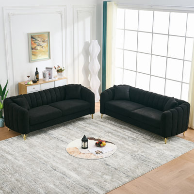 Oversized Chenille Sofa,Luxury 3+3 Seater Deep Couch,Modern Tufted Couch, Gold Metal Legs Sofa for Living Room, Bedroom, Apartment