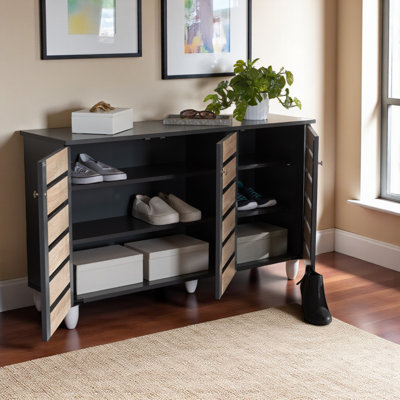 Kairo 3-Door Shoe Storage Cabinet in Two-Tone Oak and Dark Gray, 26.05'' H X 44.34'' W X 12.94'' D