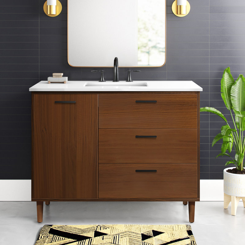 Baldwin 42'' Single Bathroom Vanity with Engineered Marble Top, Teak
