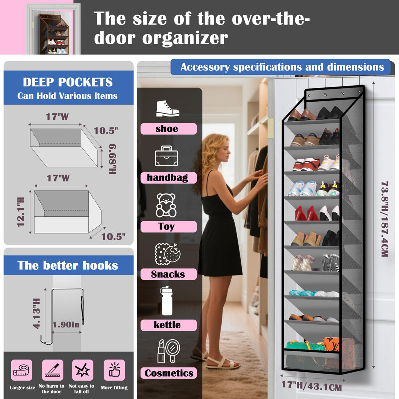 Range-chaussures à suspendre à 10 poches et porte-chaussures, Gris