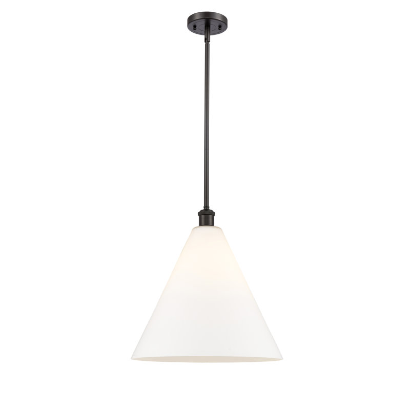 Luminaire suspendu sphérique à 1 lumière Allean, Blanc mat, H 49,75 po x l 16 po x P 16 po, Bronze huilé