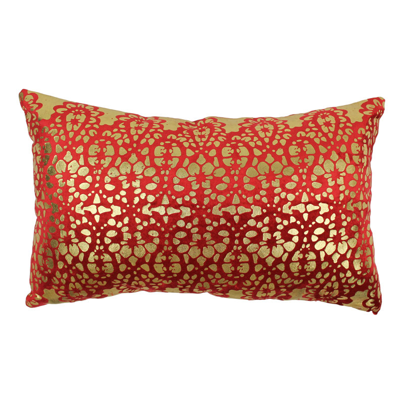 Appliqued Cotton Throw Pillow, Crimson / Gold