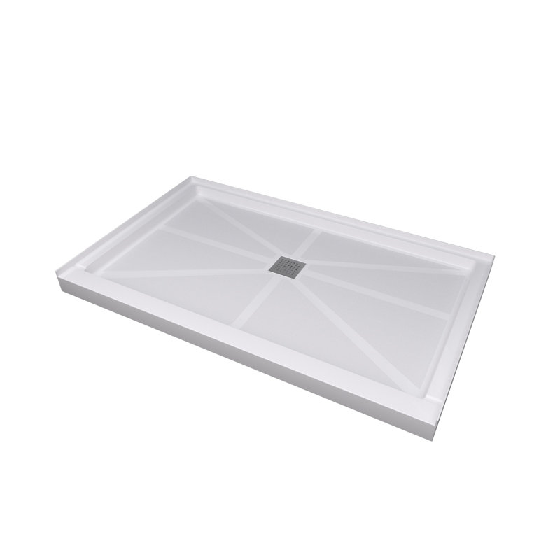 Base de douche en verre 60 po x 36 po avec finition solide SMC de Glenstone - surface antidérapante et couvercle de drain en acier inoxydable