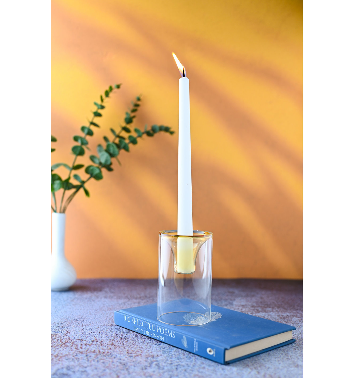 Ahmad Glass Tealight Candle Holder, 4.5"H x 3" W x 3" D, Yellow