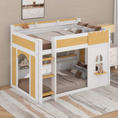 Bunk Bed With Storage Shelves,Window,And Two Doors