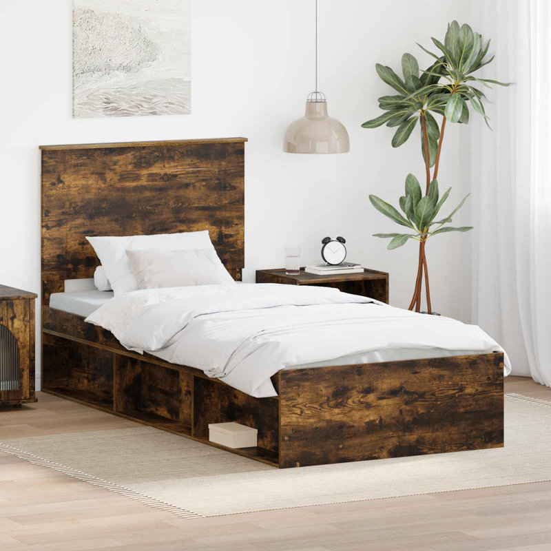 Solid Wood Bed, 100 x 200cm, Smoked Oak