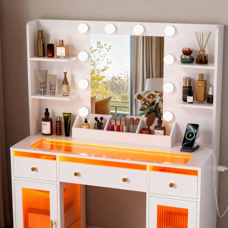 Meuble-lavabo avec miroir et lumières Roxaurx Rgb