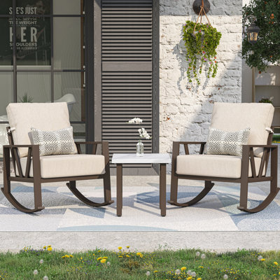 Ensemble de chaises berçantes d'extérieur avec table d'appoint (2 chaises et 1 table d'appoint)