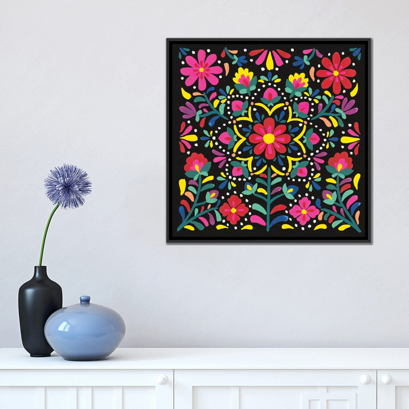 «Floral Fiesta II», impression sur toile, H 18 po x l 18 po x P 1,5 po, Toile encadrée noire, Pas de tapis