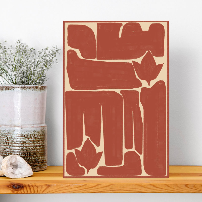 Terracotta Floral Shapes Abstract Minimalist Modern Lotus Tulip Flower Wall Art Print 1 Piece Wrapped Canvas Wall Art