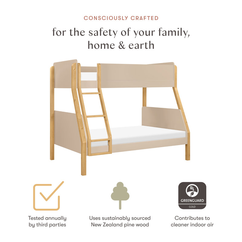 TipToe Twin-Over-Full Bunk Bed, Taupe/Honey