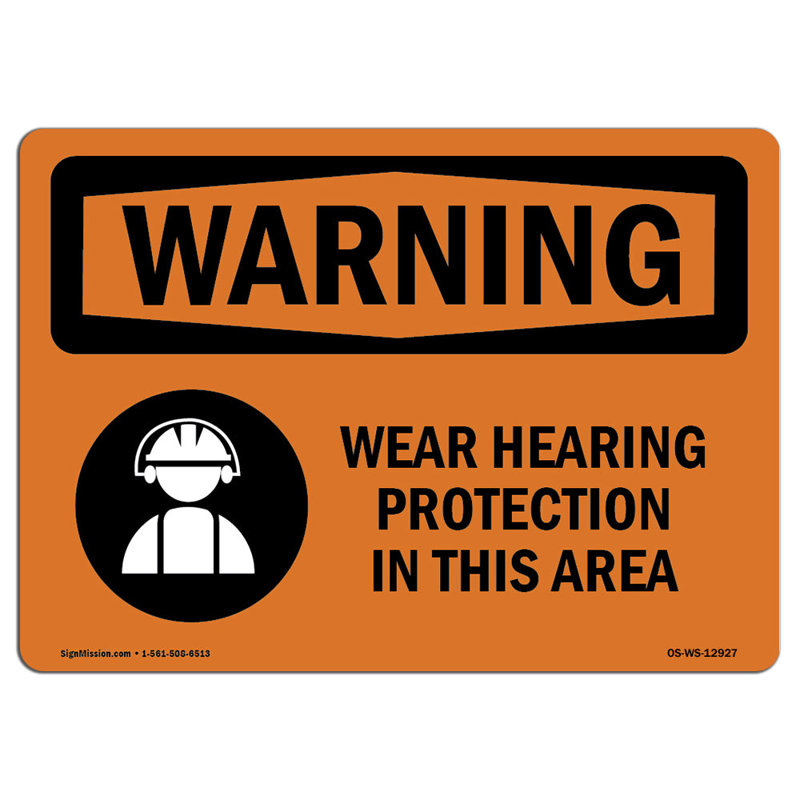 Panneau d'avertissement Osha - Porter une protection auditive dans cette zone, H 12 po x l 18 po x P 0,1 po