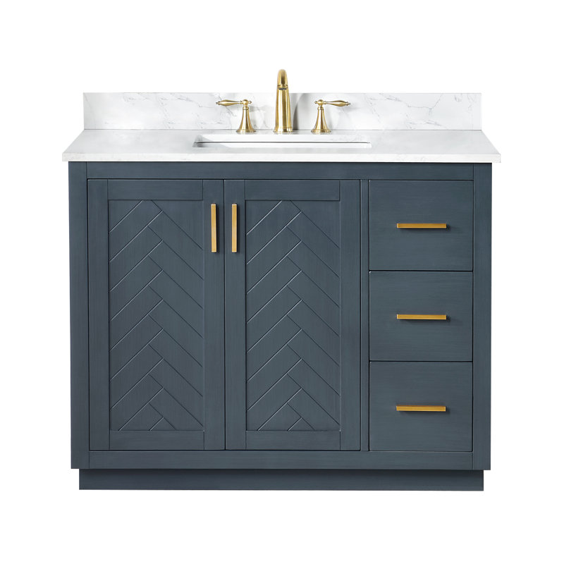 Meuble-lavabo simple en bois massif et manufacturé l 42 po Gazsi, Bleu gris anthracite